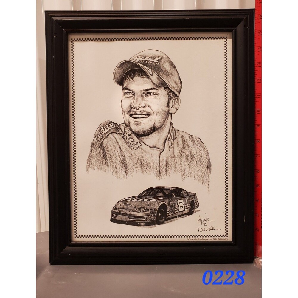 Dale Adkins Art Sketch Drawing Framed Print Dale Earnhart Jr & #8 Car - 0228